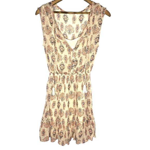 Hollister Dresses & Skirts - Hollister Sleeveless Mini Dress Womens XS Tassel Tie V-Neck Geometric Cream